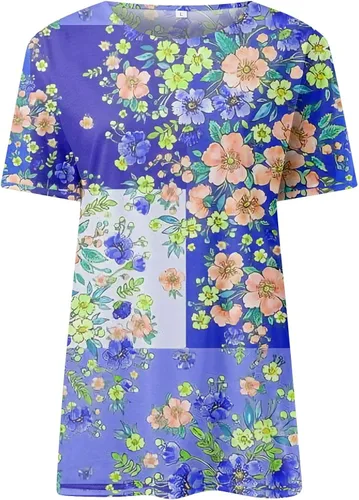 Miniatura 4 de Blusas con estampado retro de temperamento para mujer, de manga corta, transpirable, con cuello redondo y elástico