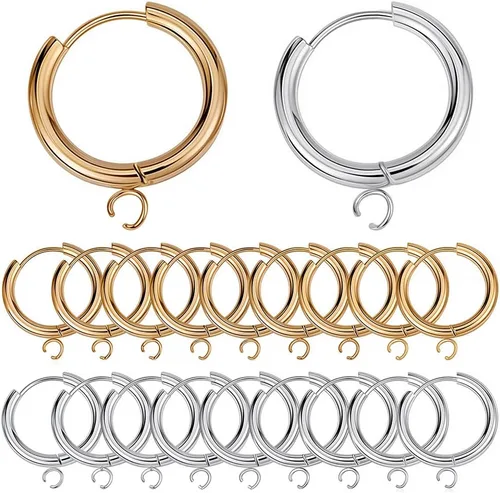 SUNNYCLUE 1 caja de 12 piezas Huggie Hoop Leverbacks de 0.709 in con cierre de palanca de acero inoxidable chapado en oro de 24 quilates, ganchos