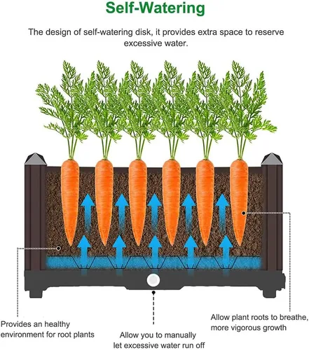Miniatura 2 de Cama de jardín elevada con ruedas, maceta de plástico con riego automático con tapón de drenaje, kit de maceta de ratán para interiores