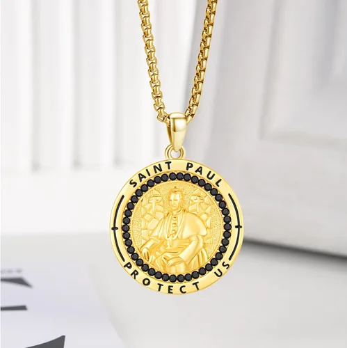 Miniatura 438 de Collar con colgante de plata de ley 925 con medalla de San Patrón, joyería religiosa para hombres y mujeres, con cadena de acero inoxidable 316L