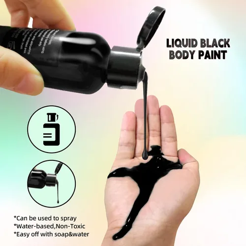 Miniatura 2 de Go Ho Pintura facial y corporal negra líquida (2.1 onzas), maquillaje negro a base de agua y pintura corporal para aerógrafo maquillaje especial FX