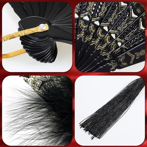 Miniatura 3 de Namalu - Abanico de plumas bordado, 2 piezas, diseño de marabú de los años 20, plegable, drag queen para mujeres de los años 20, disfraz de fiesta