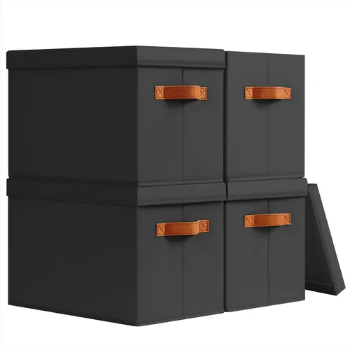 Miniatura 9 de Homsorout Contenedores de almacenamiento con tapas, cestas de almacenamiento de tela para estantes, paquete de 4 cajas decorativas plegables