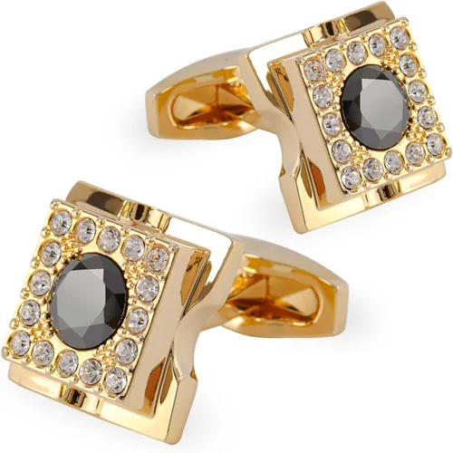 Sogee Gemelos chapados en oro de 18 quilates de cristal negro para hombre, cuadrados, elegantes, gemelos para negocios, bodas, fiestas, regalo único