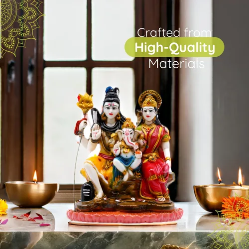 Miniatura 7 de Vedic Charya - Ídolo Shiv Parivar de 8 pulgadas Hecho a mano de poliresina Shiva Parvati y estatua del Señor Ganesha escultura de Dios para templo