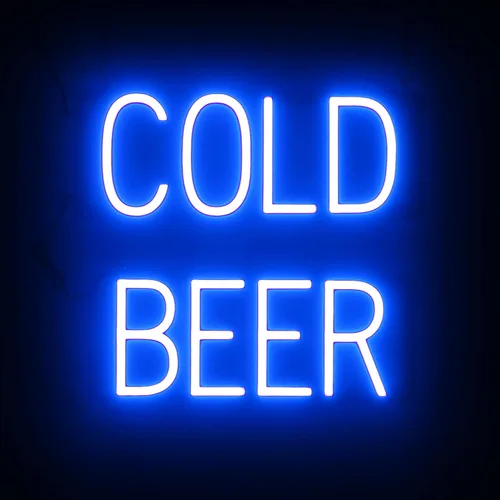 SpellBrite Letrero de cerveza fría | Letrero relacionado con la cerveza con aspecto de neón, fuente de luz LED azul | 16.8 x 15.0 pulgadas