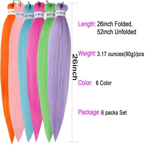 Miniatura 3 de Cabello trenzado colorido preestirado, trenzas de color de 26 pulgadas, extensiones de cabello preestirado, extensiones de cabello multicolor 6