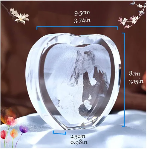 Miniatura 2 de personalizado personalizado grabado láser 3D, marco de fotos personalizado en forma de corazón con cristal grabado láser, boda, inauguración