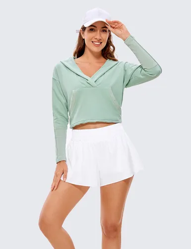 Miniatura 5 de CRZ YOGA Pantalones cortos de correr 2 en 1 para mujer, cintura alta, secado rápido, para atletismo, gimnasio, descanso, entrenamiento, lindas
