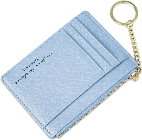 Miniatura 88 de URAQT Cartera para tarjetas de crédito, cartera minimalista de cuero delgado con cremallera, mini protector de tarjeta de crédito, llavero bolsillo