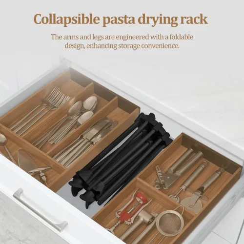 Miniatura 5 de Ourokhome Escurridor plegable de pasta, plástico plegable casero para espaguetis frescos, colgador de fideos para cocina con 10 brazos, estable
