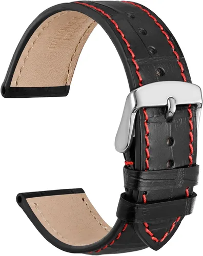 Miniatura 19 de WOCCI - Correas para reloj de cuero italiano, grano de cocodrilo en relieve, elige color y ancho 14 mm 18 mm 19 mm 20 mm 21 mm 22 mm, Negro