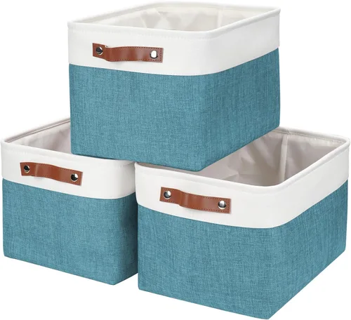 Miniatura 26 de Bagnizer 13x13 Cajas de almacenamiento cúbicas, caja de almacenamiento plegable de tela, paquete de 4 cestas de armario con asas para organizar