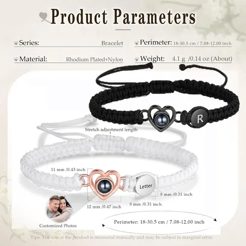 Miniatura 5 de Pulsera con inicial personalizada con imagen en el interior, cuerda de proyección de fotos personalizada para hombres y mujeres, regalo