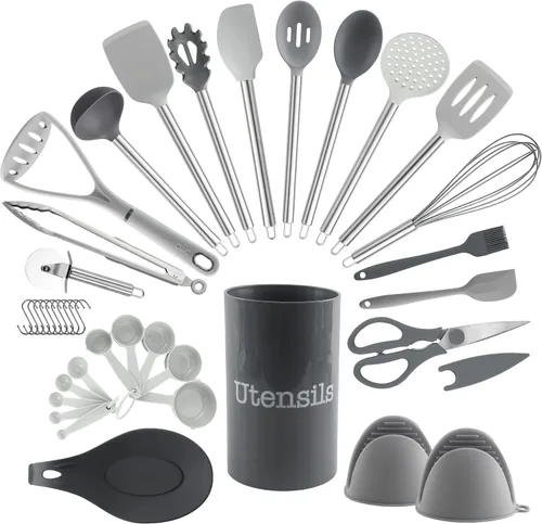 Miniatura 12 de COOK WITH COLOR Juego de utensilios de cocina de silicona, juego de utensilios de cocina, utensilios de cocina de silicona fáciles de limpiar, Rojo
