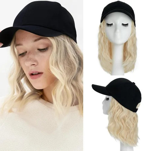 Miniatura 9 de S-noilite Peluca de gorra de béisbol con extensiones de cabello, 8 pulgadas, corta, rizada, ondulada, estilo Bob, peinado, ajustable, con cabello