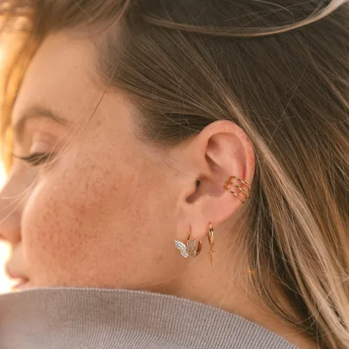 Miniatura 2 de VACRONA - Aretes tipo arracadas para mujer, chapados en oro de 14 quilates, diseño de aro de arracada