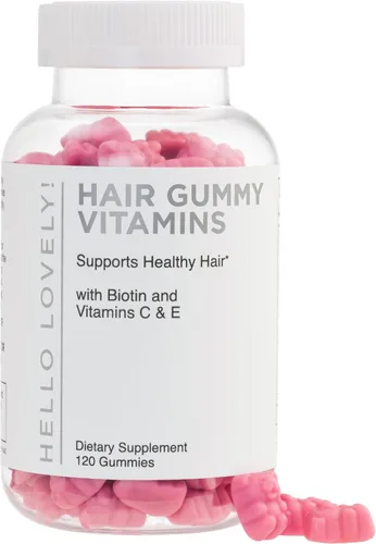 Hello Lovely - Gomitas de vitaminas para el cabello con biotina, 5000 mcg de vitaminas E y C que apoyan el crecimiento del cabello, vegetariano, de