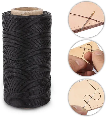 Miniatura 4 de 2pcs 150D 0.031 in Costura de Cuero Artesanía Costura Artesanía Hilo encerado Cuerda Cuerda Cuerda (Negro y Beige)