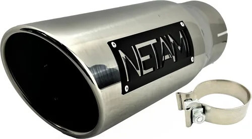 Miniatura 9 de NETAMI Punta de escape diésel de 4" a 5" de salida de acero inoxidable con borde enrollado cromado pulido