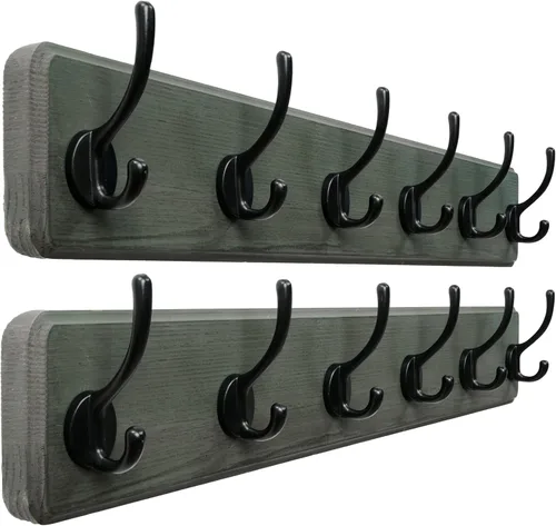 Miniatura 40 de Dseap Perchero de Pared: Moderno, Patentado, Resistente, 17.4" de Largo, Riel Colgador de Madera con 5 Ganchos Dobles para Abrigos de Invierno, Negro