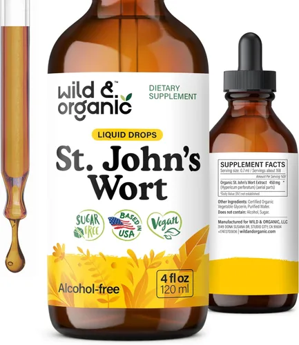 Wild & Organic St Johns Wort Tintura - Apoyo al estado de ánimo - Suplemento calmante de hierba de San Juan - Gotas líquidas de hierbas Hypericum
