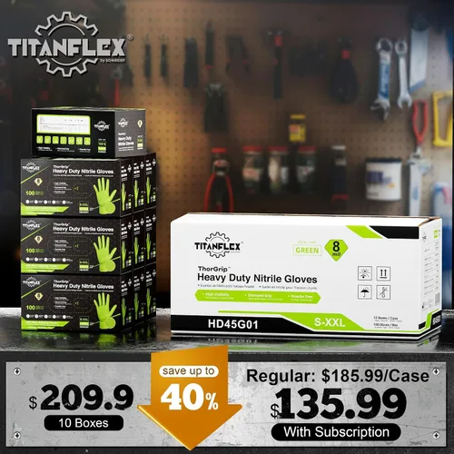 Miniatura 2 de TitanFlex Guantes industriales de nitrilo verde resistente, 8 mil, pequeños, caja de 1000, sin látex, agarre de textura de diamante elevado, sin 03