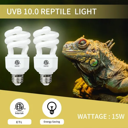 Miniatura 3 de LUCKY HERP Paquete de 2 luces UVA UVB para reptiles, 15 W 10.0 UVB para reptiles del desierto, lámpara fluorescente compacta de terrario, bombilla