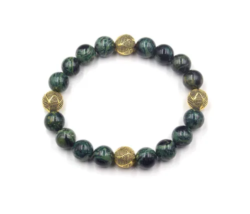 Miniatura 5 de Dark Green Jade and Gold Beads Bracelet, Jade Bracelet, Men's Jade Bracelet