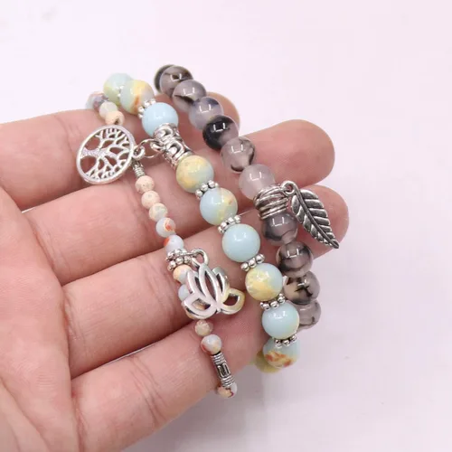 Miniatura 4 de UEUC - Pulseras Reiki, apilables, de piedras curativas, cristales, con dije del árbol de la vida, yoga y hoja de loto, contra la ansiedad