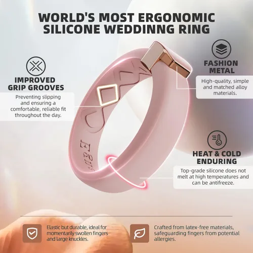 Miniatura 8 de Egnaro - Anillo de boda de silicona para mujer, diseño ergonómico y transpirable, ancho de 0.15 pulgadas, bandas de silicona flexibles con placa