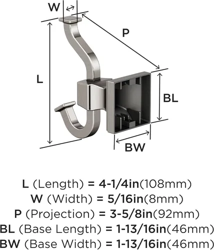 Miniatura 6 de Amerock BH36020G10 Gancho único para bata de níquel cepillado Soporte de toalla de 4-1/4 pulg. (108 mm) de longitud Mulholland Gancho