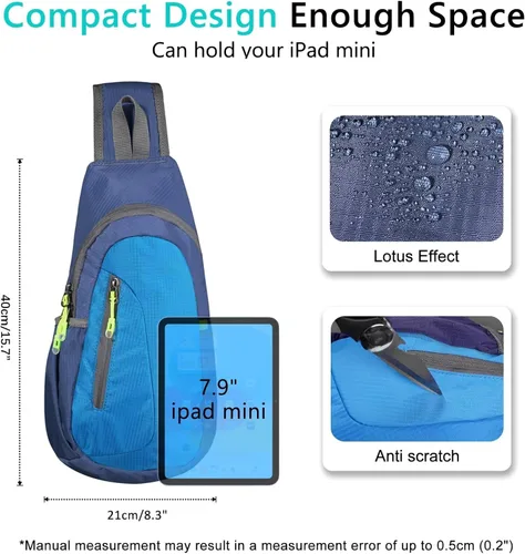 Miniatura 4 de TITECOUGO Bolso bandolera pequeño, mochila cruzada ligera para hombres y mujeres, bolsa de hombro para deportes y exteriores Azul marino/azul