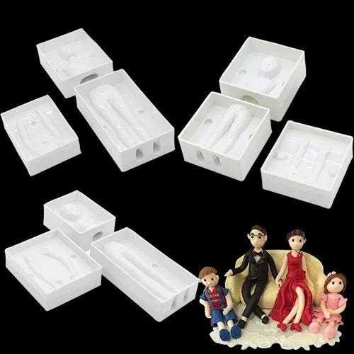 Miniatura 2 de Juego de 3 moldes de plástico para fondant humano 3D, hombre, mujer, niños, muñeca, cuerpo, brazo, pierna, polímero, plantillas de bricolaje