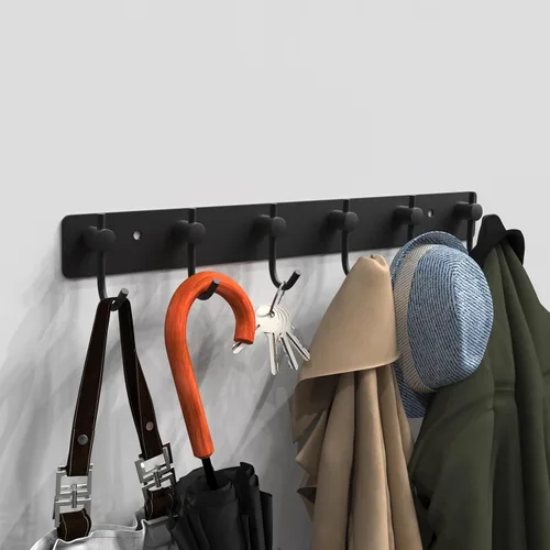 Miniatura 3 de VAEHOLD Perchero resistente de pared para colgar abrigos, ropa, batas, toallas y sombreros, con 3 ganchos, color negro