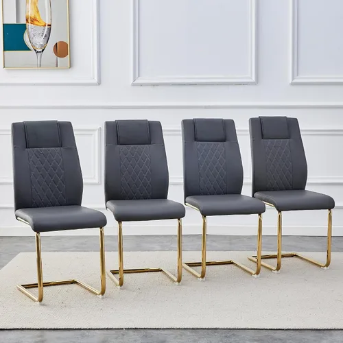 Miniatura 18 de Juego de 4 sillas de comedor, sillas de cocina, sillas de metal modernas con asiento acolchado de piel sintética con respaldo alto y patas cromadas