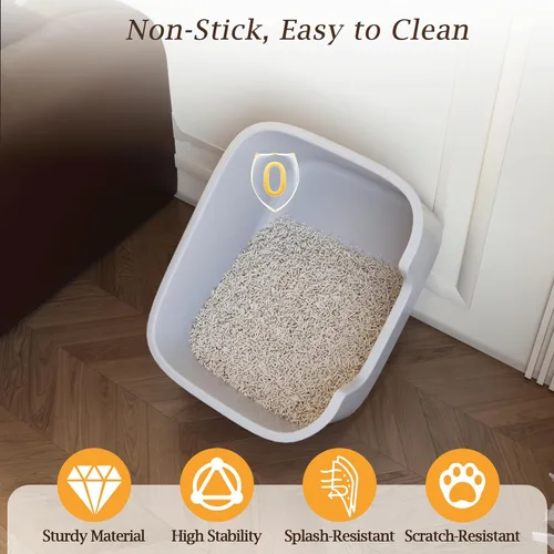 Miniatura 5 de Caja de arena grande para gatos con lados altos, cajas para gatos de interior, bandeja de arena de entrada lateral, fácil limpieza, resistente a