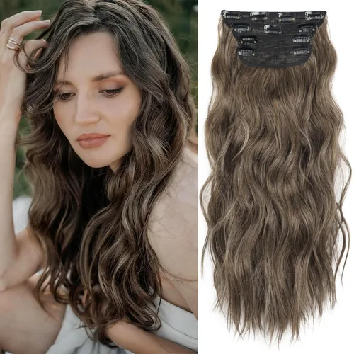 Miniatura 30 de 4 extensiones de cabello sintético suave y natural para mujer, rubio miel, mezcla de castaño castaño, extensiones para mujer
