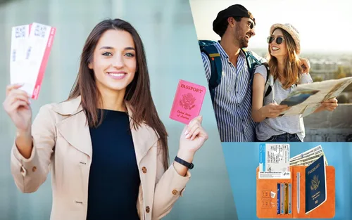 Miniatura 9 de Funda para pasaporte con bloqueo RFID de piel, organizador de documentos de viaje