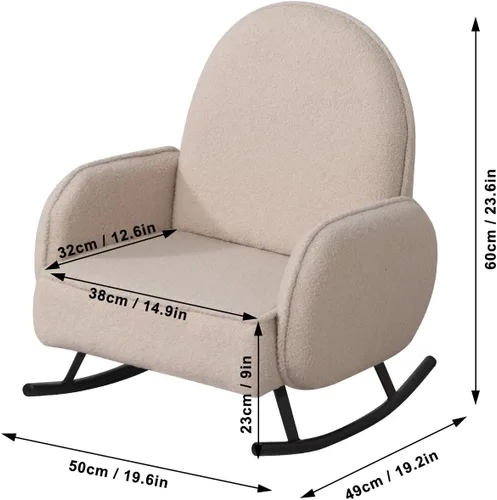 Miniatura 3 de Mecedora para bebé, silla para niños, sofá para niños, pie de metal tembloroso y tela sherpa, mecedora para niños y niñas (beige)