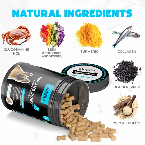 Miniatura 3 de Glucosamina HCL y suplemento de cadera y articulaciones para perros – 150 piezas – Masticables de cadera y articulaciones para perros – Fórmula