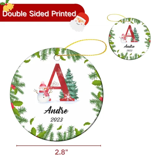 Miniatura 2 de Adorno personalizado con inicial de Navidad, regalo de decoración de árbol de Navidad, monograma de 26 letras para la primera Navidad, adorno