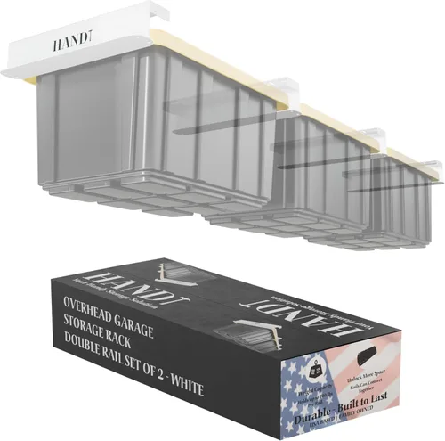 Miniatura 8 de Estante de almacenamiento de garaje con base en Estados Unidos, rieles de techo de metal resistente conectables, sistema de estantería de Negro