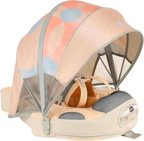 Miniatura 26 de Mambobaby Flotador con Toldo y Cola Nuevo Mejorado Flotador de Piscina No Inflable para Bebé Flotador de Natación Mambo Entrenador de Natación azul