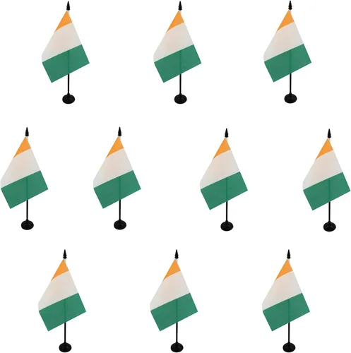 Miniatura 221 de AZ FLAG Sierra Leone Bandera de mesa 5'' x 8'' - Bandera de escritorio de Sierra Leona 21 x 14 cm - Bastón y base de plástico negro