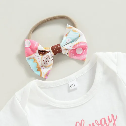 Miniatura 3 de Conjunto de ropa de verano de 3 piezas para bebé recién nacido, de manga corta, con estampado de donas, pantalones cortos