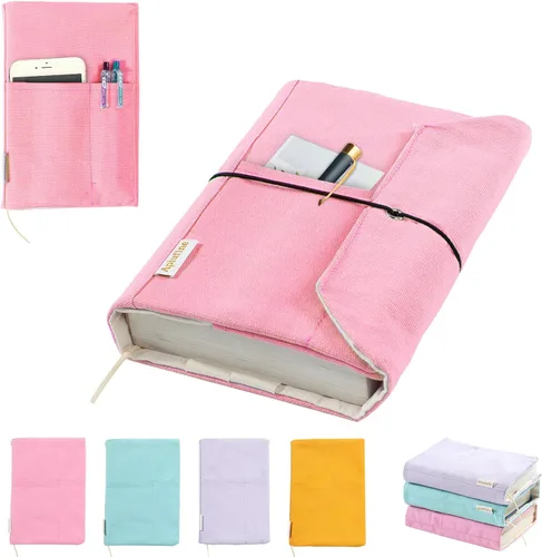 Miniatura 13 de Fundas de libro de lienzo, protector de libro lavable, funda de libro para novelas de tapa blanda, funda de libro ajustable para tapa dura