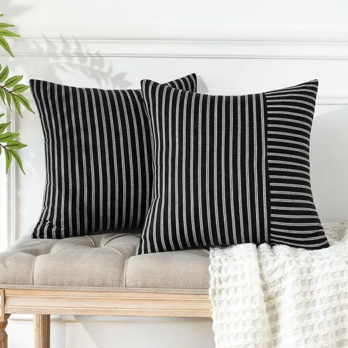 Miniatura 4 de OTOSTAR Paquete de 2 fundas de almohada a rayas con retazos de estilo campestre, fundas de cojín modernas para decoración del hogar, fundas