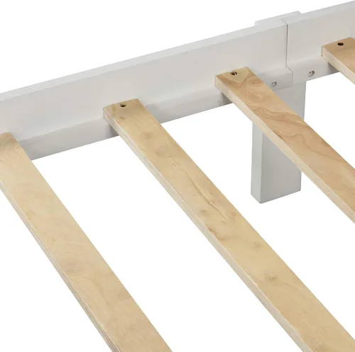 Miniatura 5 de Polibi Cama de plataforma de madera de tamaño individual con cabecero, estribo, listones de madera, no necesita somier (blanco)
