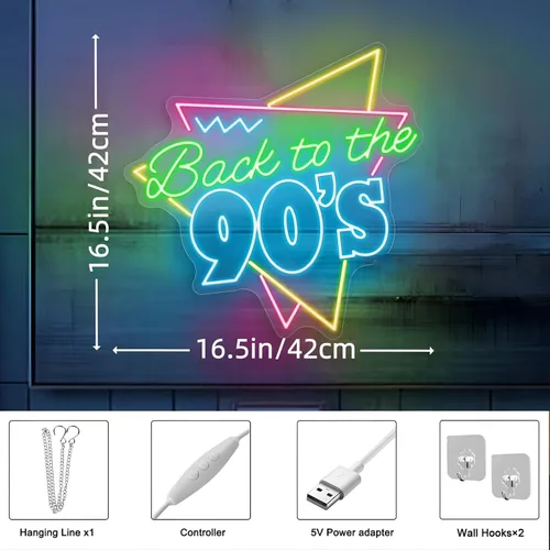 Miniatura 3 de Back To The 90s Neon Sign Retro 90s Party LED Neon Light, Retro Light Up Sign for Home Bar Lounge Game Room Birthday Party Nostalgic Event Venue